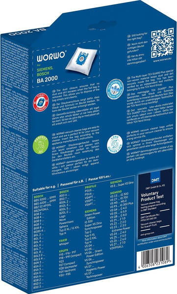 Изображение товара Комплект пылесборников для пылесоса Worwo Bosch (G,H) / BA2000 