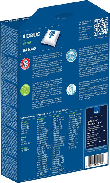 Изображение товара Комплект пылесборников для пылесоса Worwo Zelmer, Bosch BWD4 / BA5803