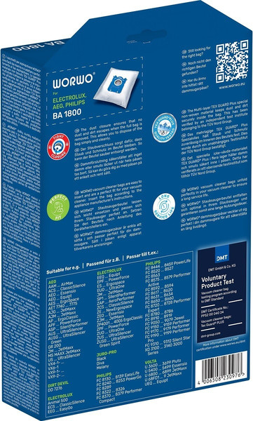 Изображение товара Комплект пылесборников для пылесоса Worwo Philips, Electrolux / BA1800