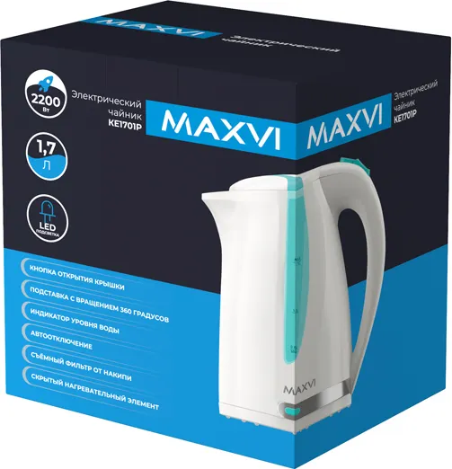 Изображение товара Электрочайник Maxvi KE1701P (белый/зеленый)