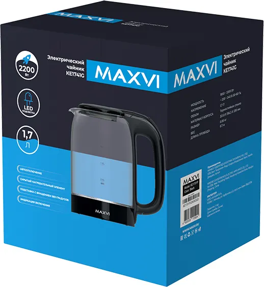 Изображение товара Электрочайник Maxvi KE1741G (черный)
