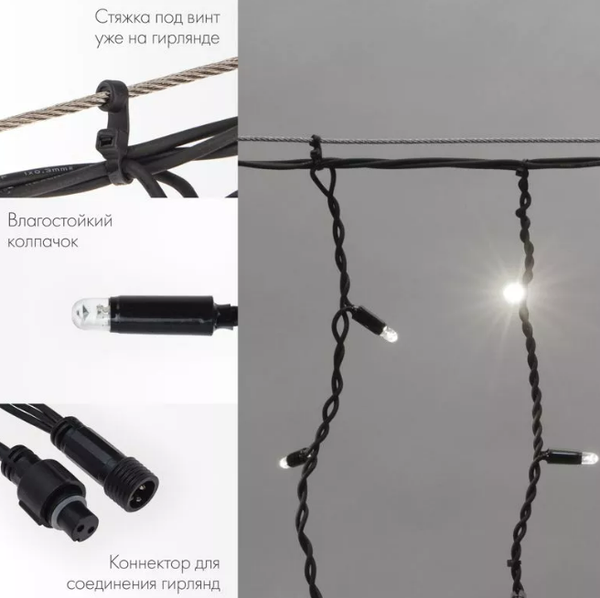 Изображение товара Светодиодная бахрома Neon-Night Айсикл 255-225 (4x0.6м, белый)