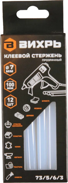 Изображение товара Клеевые стержни Вихрь 7x100мм / 73/5/6/3 (12шт)