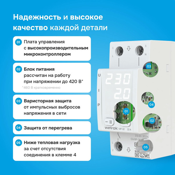 Изображение товара Реле напряжения Welrok VIP-32 (белый)