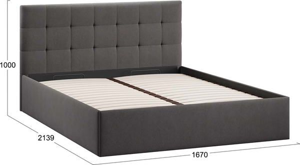 Изображение товара Двуспальная кровать ТриЯ Джоли Универсальная с ПМ Тип 1 160x200 (велюр, графит)