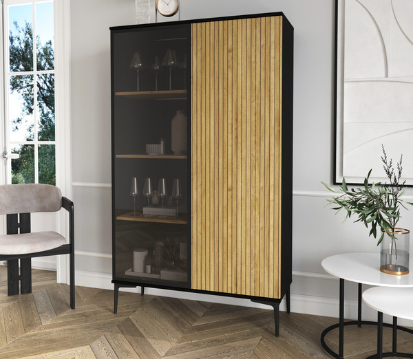 Изображение товара Шкаф с витриной Интерлиния Linea-13 (дуб гринвич/черный)