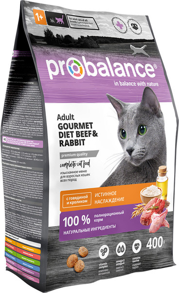 Изображение товара Сухой корм для кошек ProBalance Gourmet Diet с говядиной и кроликом (400г)