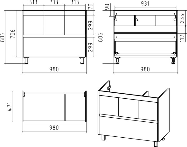 Изображение товара Тумба с умывальником Misty Алиса 100 / Э-Али01100-0112Я+10.150.01000.001 (напольная)