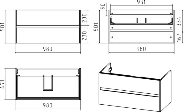 Изображение товара Тумба с умывальником Misty Алиса 100 / Э-Али01100-011П2Я+10.150.01000.001 (подвесная)