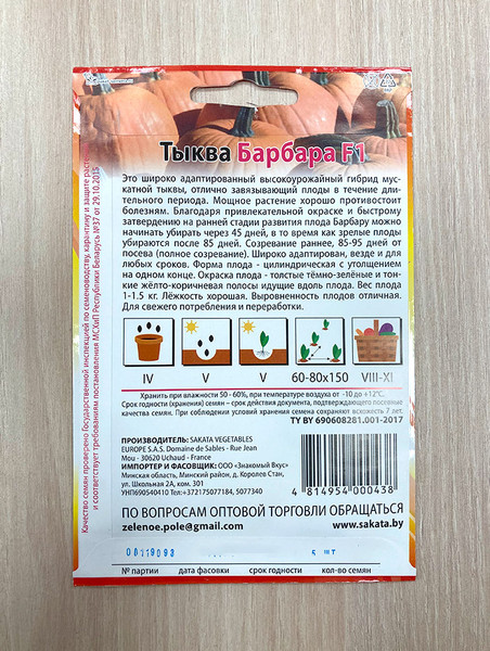 Изображение товара Семена Sakata Тыква Барбара F1 (5шт)