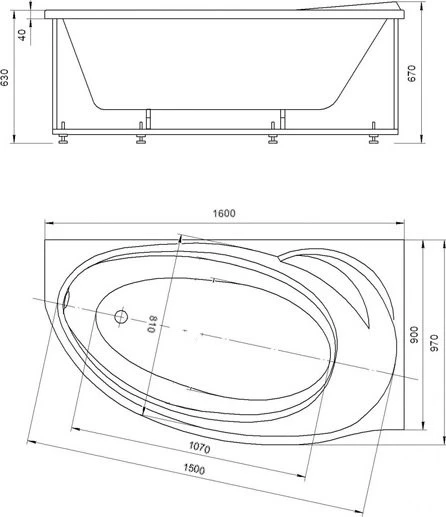 Изображение товара Ванна акриловая Aquatek Бетта 160 Правая / BET160-0000170