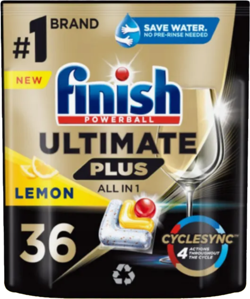 Изображение товара Капсулы для посудомоечных машин Finish Powerball Ultimate Plus AIO Лимон (36шт)