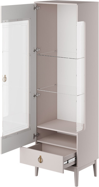 Изображение товара Шкаф с витриной Bravo Мебель Фарго 1-дв. Левый ЛДСП (персидский жемчуг/лак льняной)