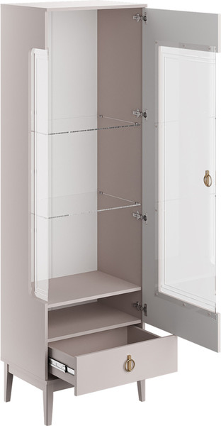 Изображение товара Шкаф с витриной Bravo Мебель Фарго 1-дв. Правый ЛДСП  (персидский жемчуг/лак льняной)