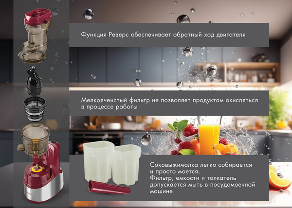 Изображение товара Соковыжималка электрическая Endever Sigma-102 (красный/стальной)