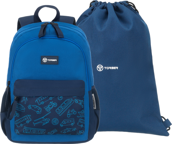 Изображение товара Школьный рюкзак Torber Class X Mini / T1801-24-BL (синий с орнаментом)