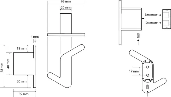 Изображение товара Крючок для ванной Bemeta Organic 167106200 (черный матовый)