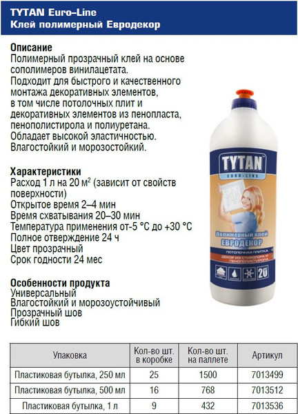 Изображение товара Клей Tytan Professional Euro-line Евродекор полимерный (250мл)