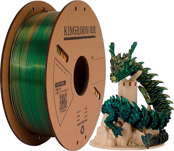 Изображение товара Пластик для 3D-печати Kingroon PLA Tri Color Silk 1.75мм / NSC031 (1кг, Golden-Green-Black)