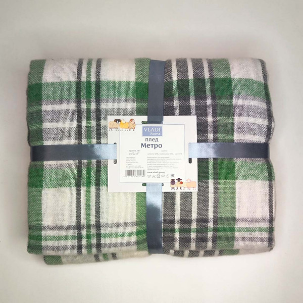 Изображение товара Плед Vladi Метро 4/CANNY 50257 (170x200, белый/серый/зеленый)
