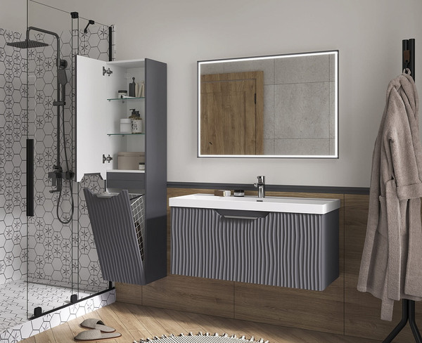 Изображение товара Шкаф-пенал для ванной EQUIL Mirage 36.R / ppMIRAGE36.R.KZ-07 (подвесной с корзиной)