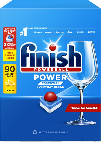 Изображение товара Таблетки для посудомоечных машин Finish Powerball Power Essential Лимон (90шт)