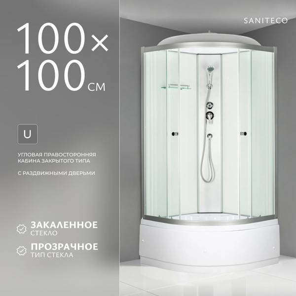 Изображение товара Душевая кабина Saniteco BST-100W (100x100, белый/прозрачное стекло)