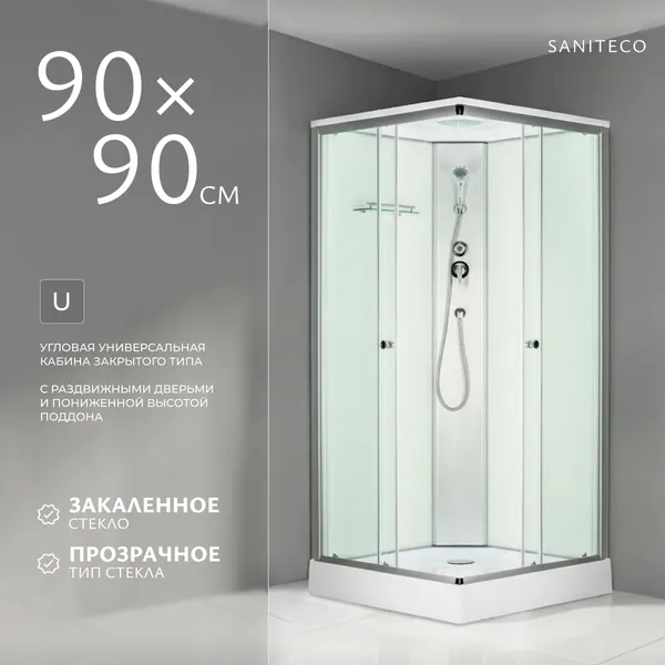 Изображение товара Душевая кабина Saniteco BST-290W (90x90, белый/прозрачное стекло)
