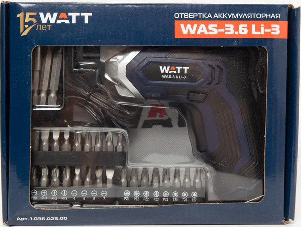 Изображение товара Электроотвертка Watt WAS-3.6 Li-3 (1.036.023.00)