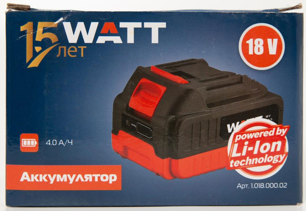 Изображение товара Аккумулятор для электроинструмента Watt 18V 4.0 Ah Li-Ion (1.018.000.02)
