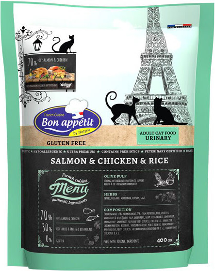 Изображение товара Сухой корм для кошек Bon Appetit Cat Adult Urinary с курицей и лососем / 681854 (400г)