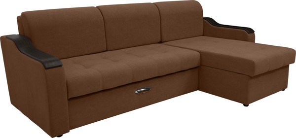 Изображение товара Диван угловой Сириус Лидер-3 с оттоманкой ППУ 260x165 (Eva 03 велюр светло-коричневый)