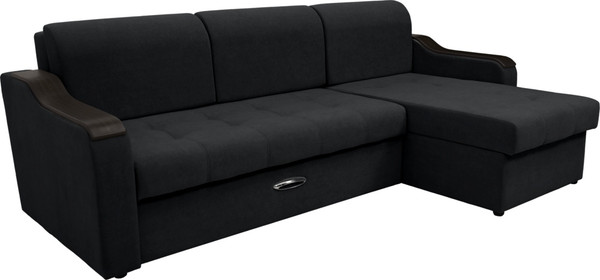 Изображение товара Диван угловой Сириус Лидер-3 с оттоманкой ППУ 260x165 (Eva 11 велюр черный)