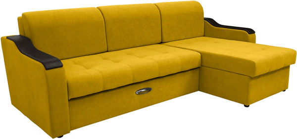 Изображение товара Диван угловой Сириус Лидер-3 с оттоманкой ППУ 260x165 (Eva 18 велюр желтый)