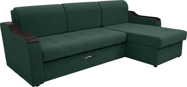Изображение товара Диван угловой Сириус Лидер-3 с оттоманкой ППУ 260x165 (Eva 19 велюр темно-зеленый)