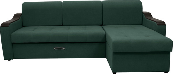 Изображение товара Диван угловой Сириус Лидер-3 с оттоманкой ППУ 260x165 (Eva 19 велюр темно-зеленый)