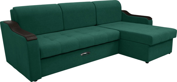 Изображение товара Диван угловой Сириус Лидер-3 с оттоманкой ППУ 260x165 (Eva 30 велюр зеленый)