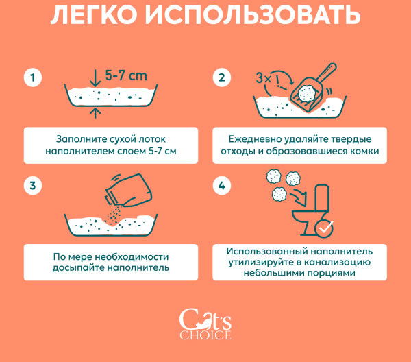 Изображение товара Наполнитель для туалета Cat's choice Комкующийся растительный тофу Персик (6л/2.5кг)