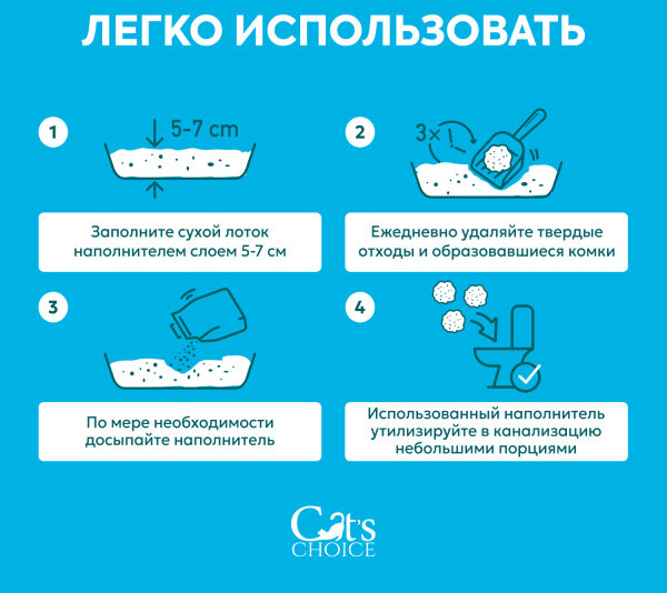 Изображение товара Наполнитель для туалета Cat's choice Комкующийся бумажный с цветовым индикатором (6л/1.5кг)