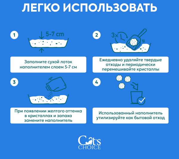 Изображение товара Наполнитель для туалета Cat's choice Впитывающий силикагелевый с синими гранулами (5л/2кг)