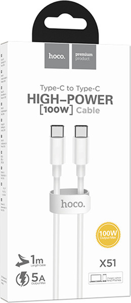 Изображение товара Кабель Hoco X51 High-power 100W USB-C-Type-C / 6931474734754 (1м, белый)