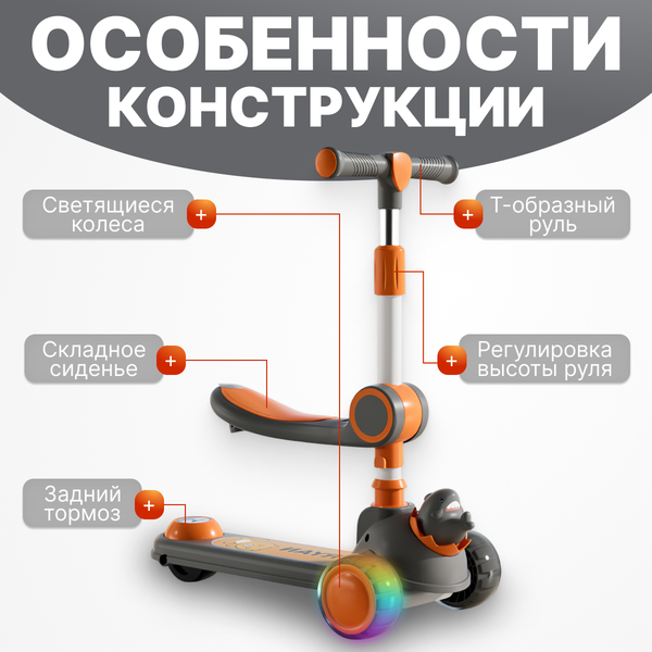 Изображение товара Самокат детский Ricos Wave JSCW108 (серый/оранжевый)
