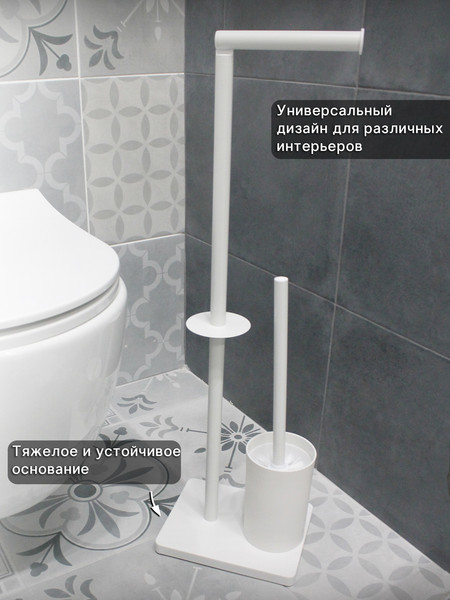 Изображение товара Стойка для туалетной бумаги с ершиком Caspian 90038 (белый)