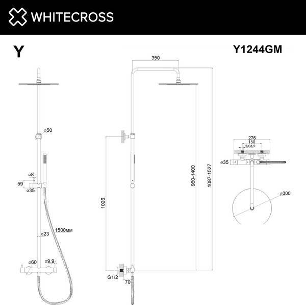 Изображение товара Душевая система со смесителем Whitecross Y1244GM (оружейная сталь)