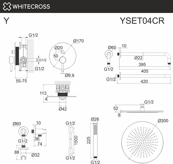 Изображение товара Душевая система со смесителем Whitecross Y YSET04CR (хром)