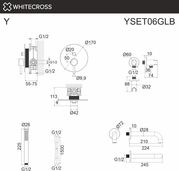 Изображение товара Душевая система со смесителем Whitecross Y YSET06GLB (брашированное золото)