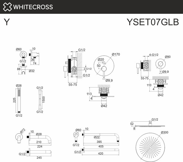 Изображение товара Душевая система со смесителем Whitecross Y YSET07GLB (брашированное золото)