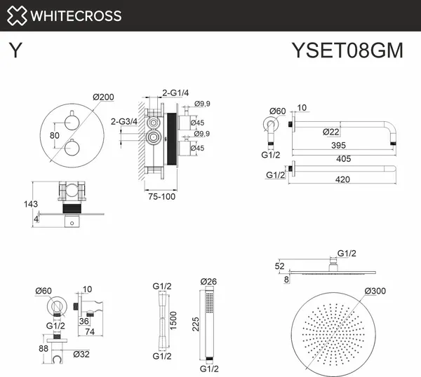 Изображение товара Душевая система со смесителем Whitecross Y YSET08GM (оружейная сталь)