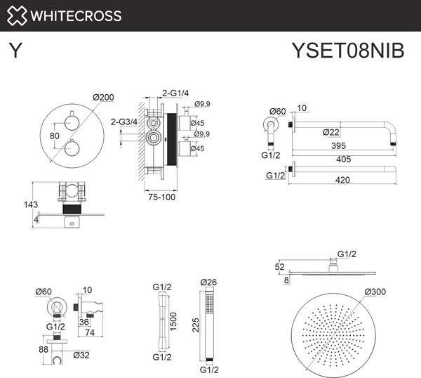 Изображение товара Душевая система со смесителем Whitecross Y YSET08NIB (брашированный никель)