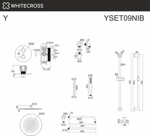 Изображение товара Душевая система со смесителем Whitecross Y YSET09NIB (брашированный никель)